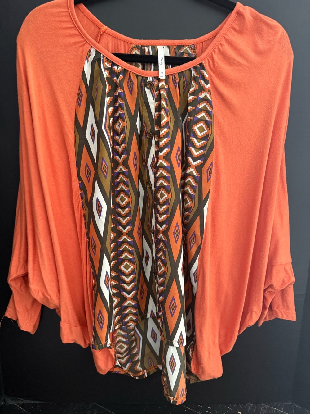 Trinity Burnt Orange Blouse with Geometric Center Panel